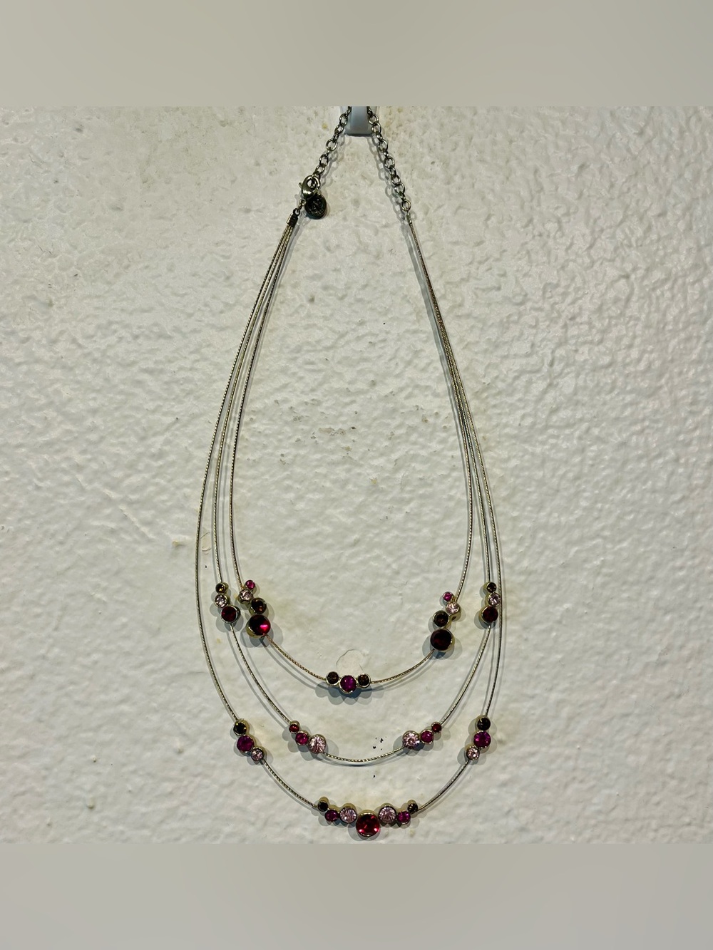 Vintage Napier Gold-Tone Three-Tiered Necklace with Pink and Ruby Red Beads